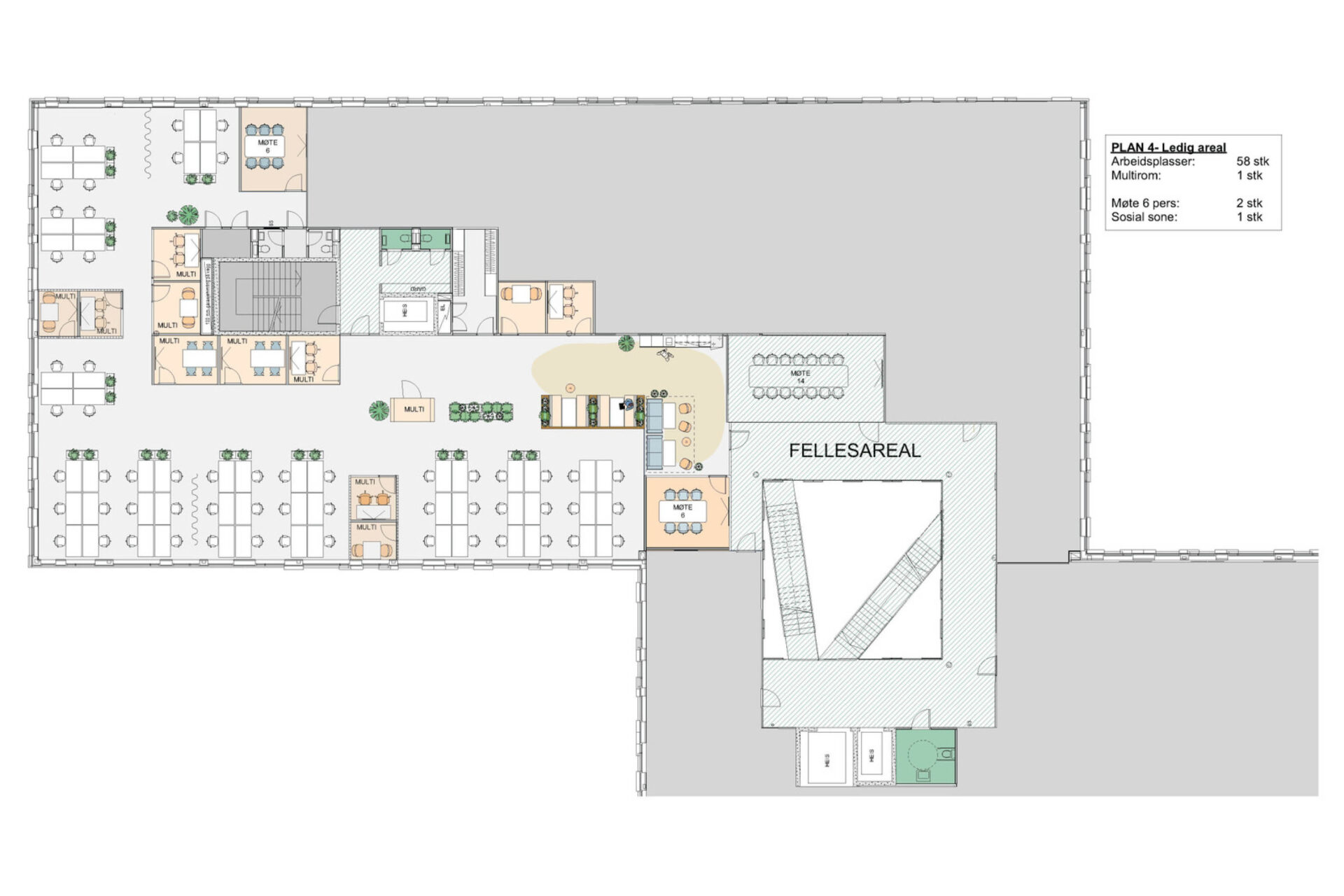 Forslag til arealdisponering: 811 kvm BTA kontor i 4.etg.
